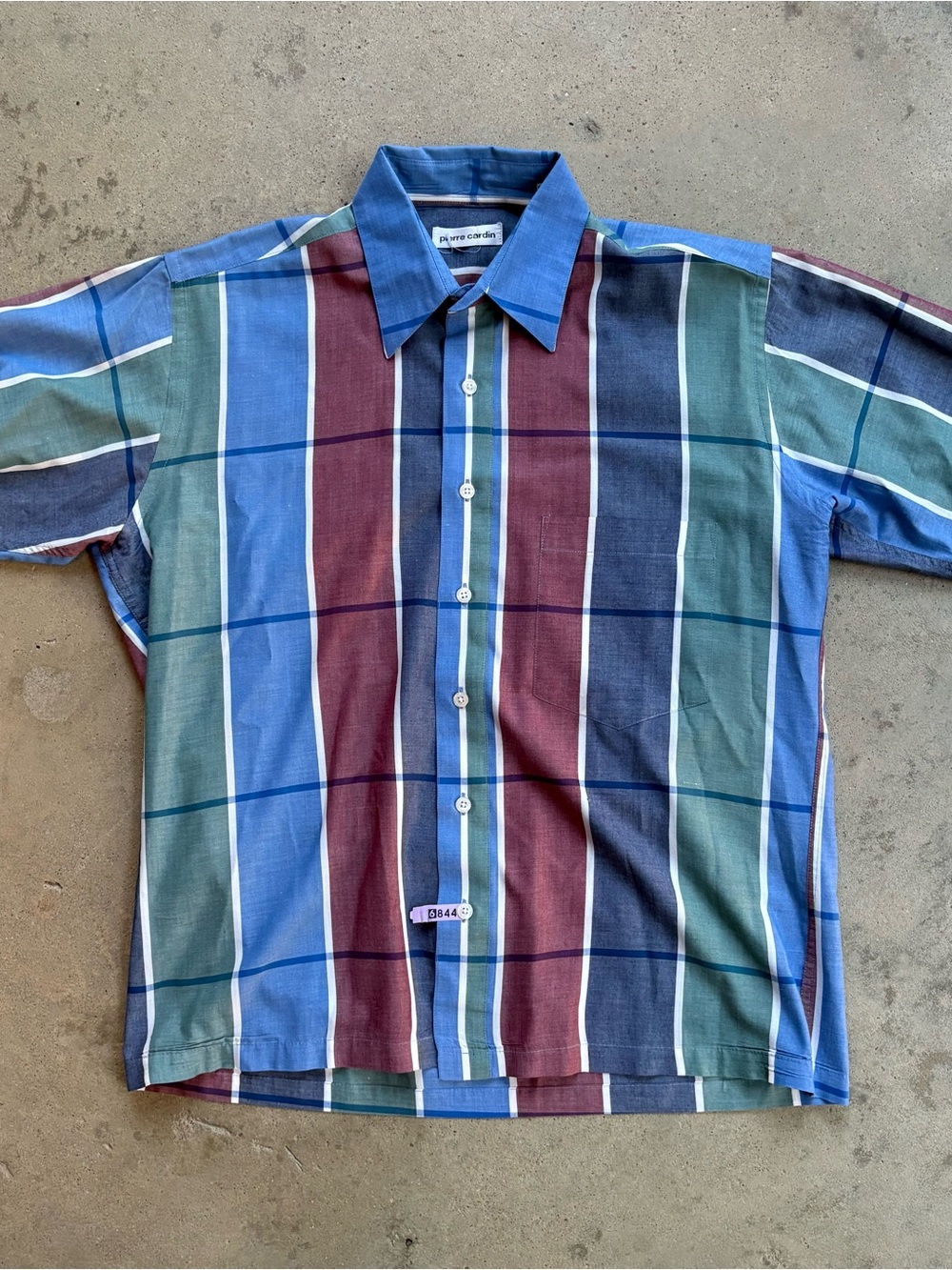 Vintage Pierre Cardin Short Sleeve Button Down Shirt Men's Medium Plaid Navy Red